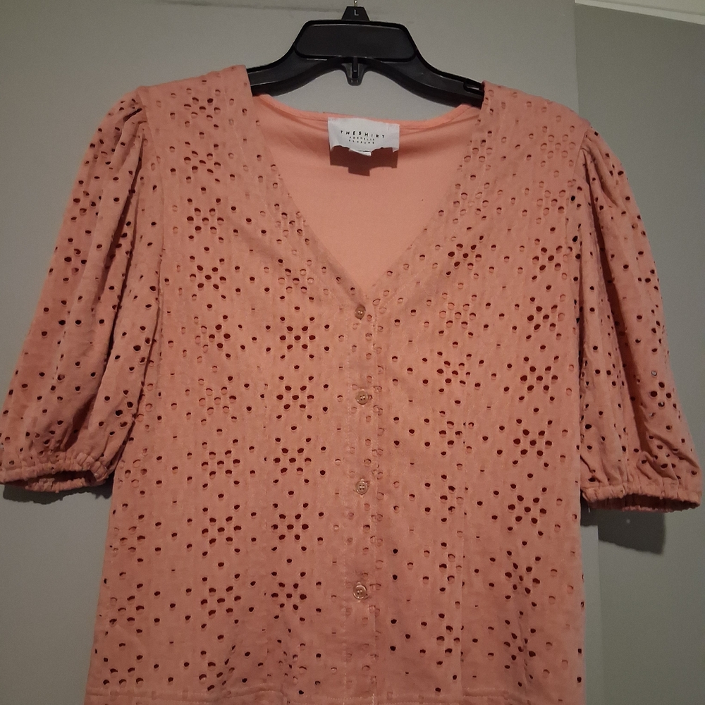 The Shirt by Rochelle Behrens Peach Eyelet Blouse